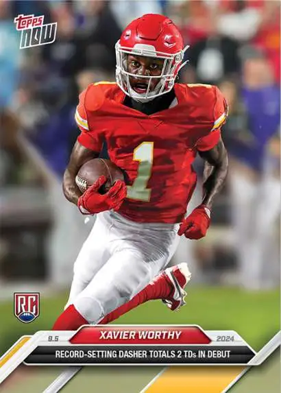 NFL Kansas City Chiefs 2024 NOW Football Xavier Worthy #1 [Rookie, Record Setting Dasher Totals 2 TD's in Debut]