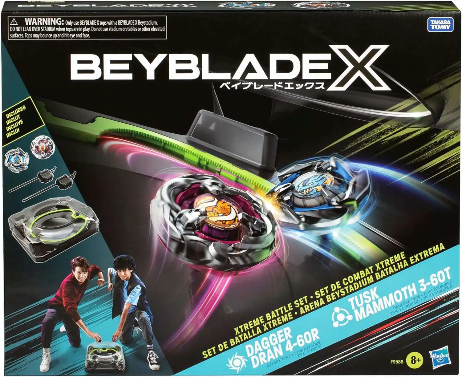 Beyblade X Xtreme Battle Set with Beystadium Arena Accessory [Dagger Dran 4-60R Attack Type & Tusk Mammoth 3-60T]