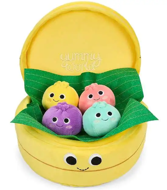 Yummy World Bao Basket Interactive Plush [9" Steamer, 4 Dumpling Buddies & Felt Mat]
