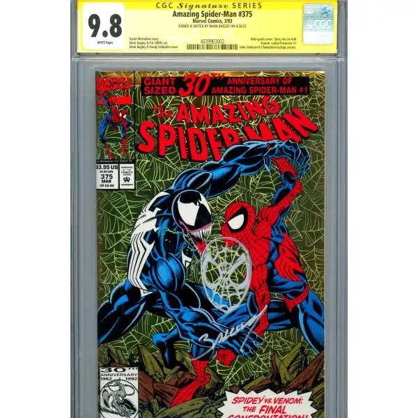 Marvel Amazing Spider-Man #375 1993 Comic Book [Signed & Sketch by Mark Bagley] [CGC 9.8]