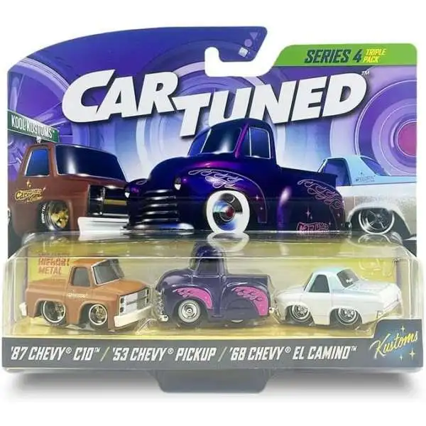 CarTuned Series 4 '87 Chevy C10, '53 Chevy Pickup & '68 Chevy El Camino Diecast Car 3-Pack