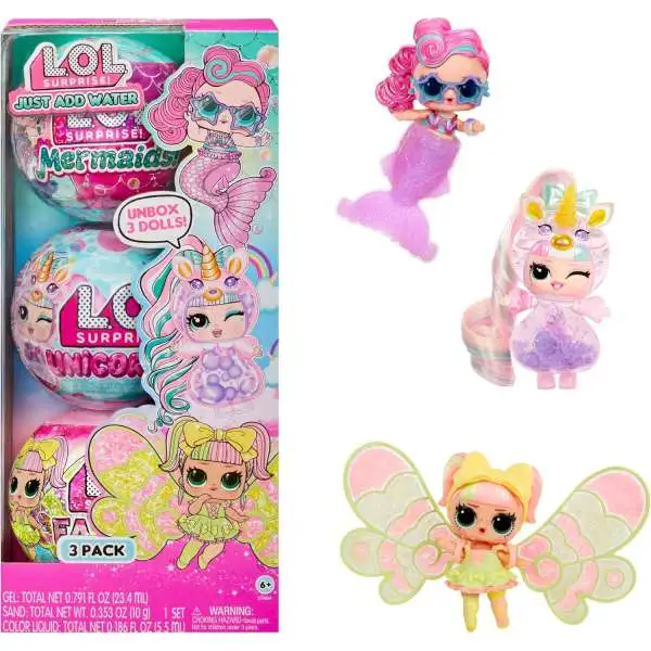 LOL Surprise Just Add Water Mystery 3-Pack [Mermaids, Unicorns & Fairies!]
