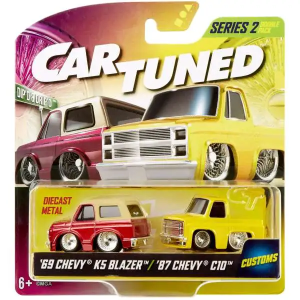 CarTuned Series 2 '69 Chevy K5 Blazer & '87 Chevy C10 Diecast Car 2-Pack [Dub'd & Tub's, Damaged Package]