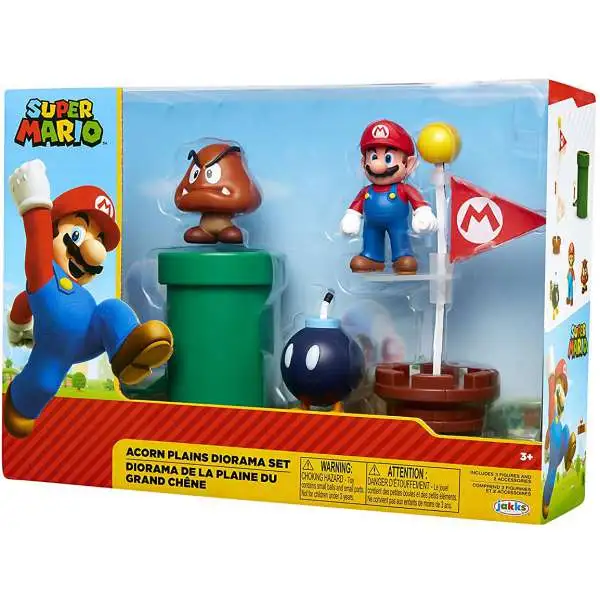 World of Nintendo Super Mario Classic Acorn Plains 2.5-Inch Diorama Set [Bob-Omb, Mario & Goomba]