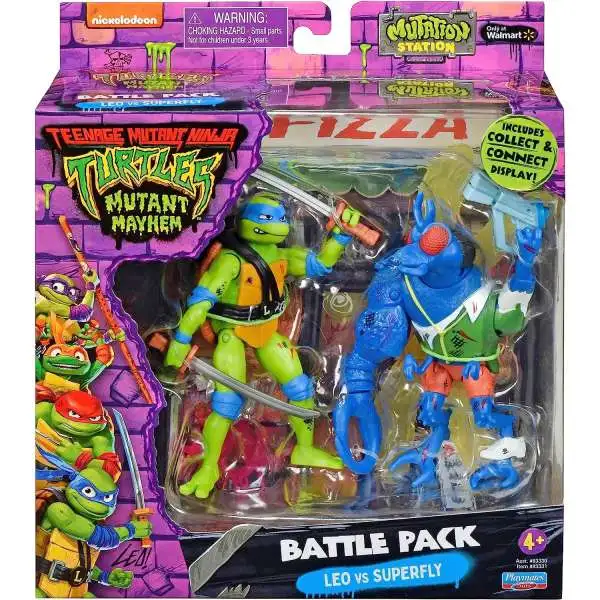 Teenage Mutant Ninja Turtles Mutant Mayhem Mutation Station Leonardo vs Superfly Exclusive Action Figure Battle Pack 2-Pack [Pizza Shop Background]