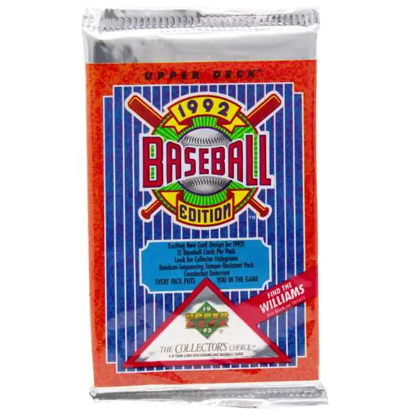 MLB Upper Deck 1992 Baseball Trading Card HOBBY Pack [15 Cards]