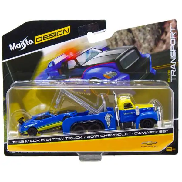 Maisto Design Elite Transport 1953 Mack B-61 Tow Truck / 2016 Chevrolet Camaro SS Diecast Car