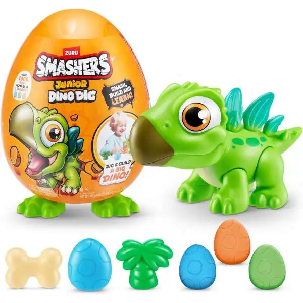 Smashers Junior Dino Dig Stegasaurus SMALL Mystery Egg [GREEN Dinosaur, 12 Surprises]