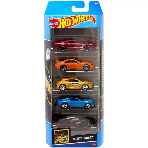 Hot Wheels NightBurnerz '67 Shelby GT500, Nissan 300ZX Twin Turbo, Megane Trophy, 2018 Copo Camaro SS, Gazella R Die Cast Car 5-Pack