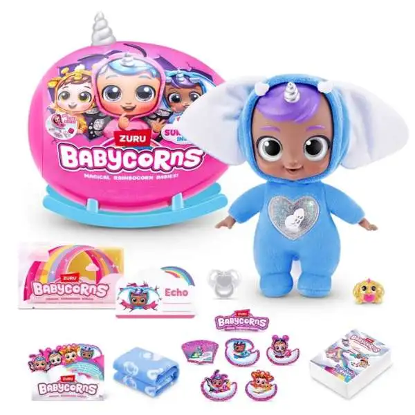 Babycorns Magical Rainbocorn Babies Series 1 SMALL Elephant Surprise Mystery Plush [SILVER Horn, 15+ Surprises]