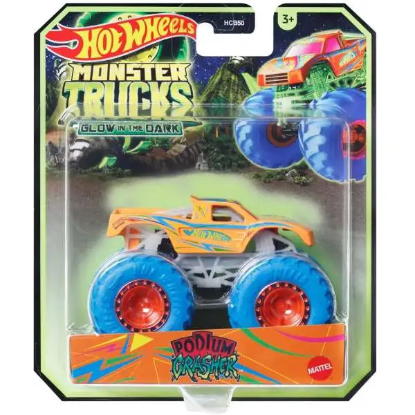 Hot Wheels Monster Trucks Glow in the Dark Podium Crasher Diecast Car [Orange]