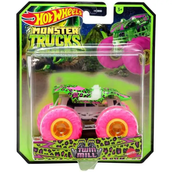 Hot Wheels Monster Trucks Glow in the Dark Twin Mill Diecast Car [Green & Pink]