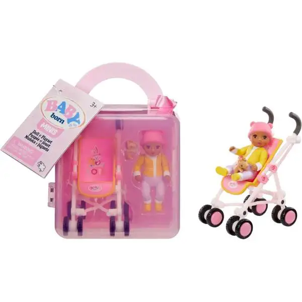 Baby Born Minis Medium Tan Skin Tone Doll with Brown Eyes, Stroller & Animal Friend Accessory Mini Doll & Playset