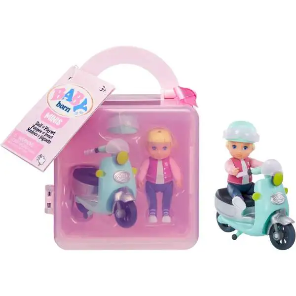 Baby Born Minis Light Skin Tone Doll with Blue Eyes, Scooter & Helmet Accessory Mini Doll & Playset