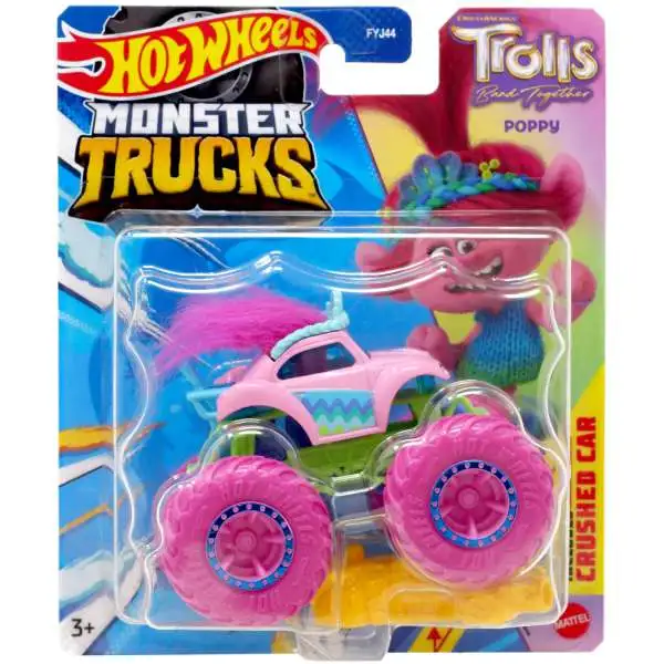 Hot Wheels Monster Trucks Trolls Poppy Diecast Car [Includes Crushed Car!]