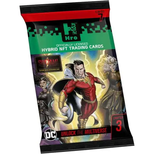 Hro DC Unlock the Multiverse Chapter 3 SHAZAM Hybrid NFT Trading Card Booster Pack [7 Cards]