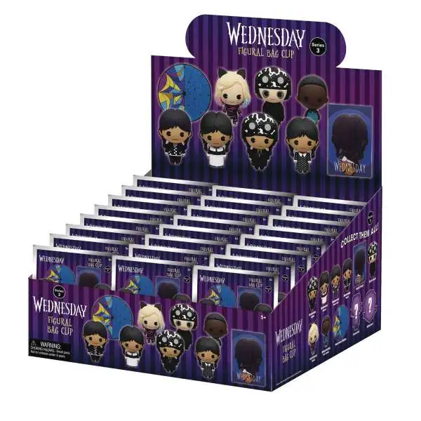 3D Figural Bag Clip Wednesday Series 3 Mystery Box [24 Packs]