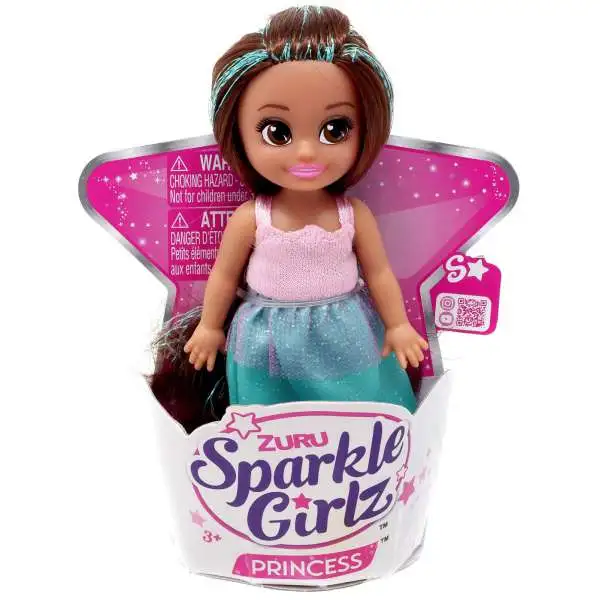 Sparkle Girlz Princess Cupcake Brunette & Green Hair with Pink & Green Dress Mini Doll