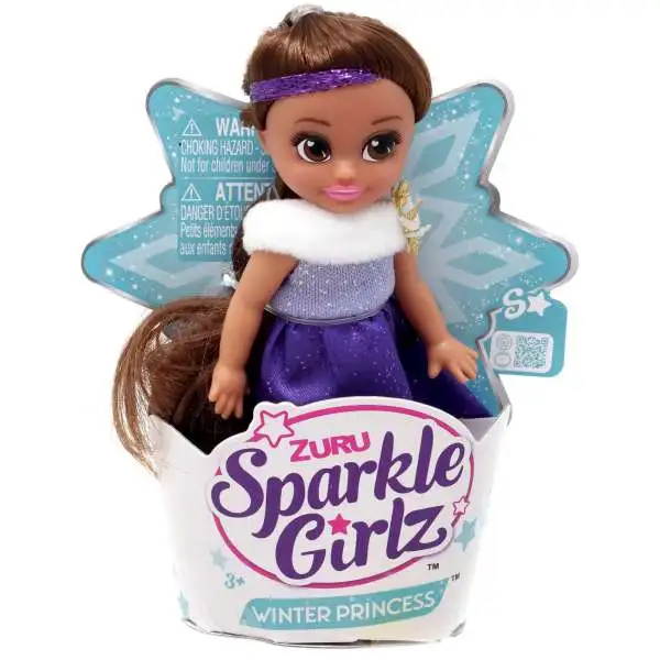 Sparkle Girlz Winter Princess Cupcake Brunette with Purple Dress Mini Doll
