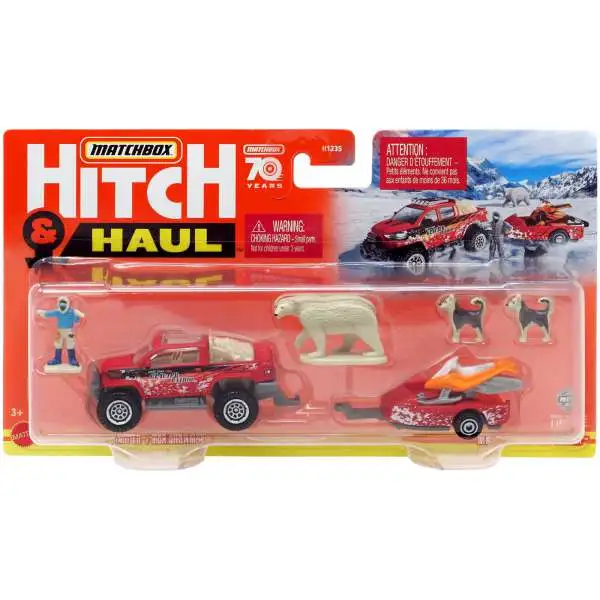 Matchbox Hitch & Haul Snow Thrasher / MBX Snowmobile & Trailer Diecast Vehicle