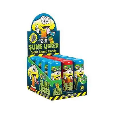 Toxic Waste Slime Licker Version 2 8x BLUE RAZZ & 4x STRAWBERRY 2 fl. Oz. Box of 12 Sour Rolling Liquid Candy