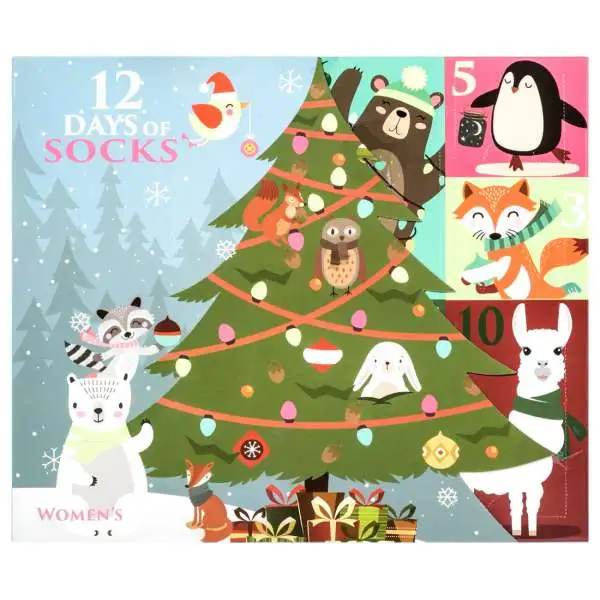 12 Days of Socks Womens Woodland Critters 12-Pack [Women's Shoe Size 4 - 10]
