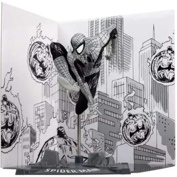 McFarlane Toys Marvel Gold Label Collection Spider-Man Exclusive Posed Figure with Scene [Line Art]