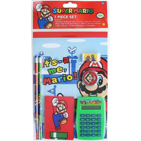 Super Mario 7 Piece Fun Calculator Set Stationery Kit