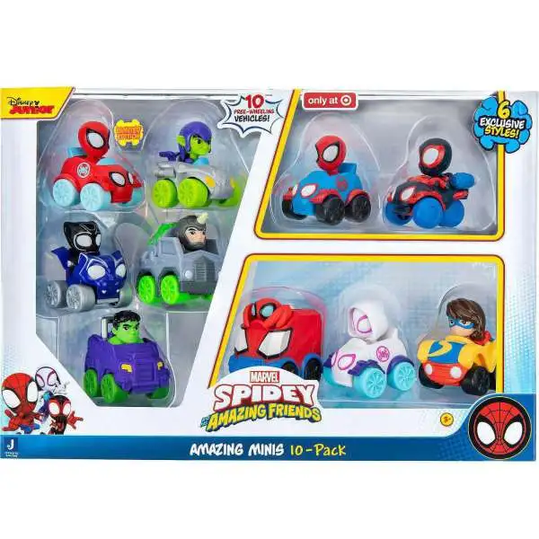 Marvel Spidey & His Amazing Friends Amazing Minis Exclusive 2-Inch Vehicle 10-Pack [2021 Version, Damaged Package]