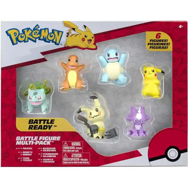 Pokemon Battle Figure Pikachu, Mimikyu, Toxel, Bulbasuar, Charmander & Squirtle 2-Inch Figure 6-Pack