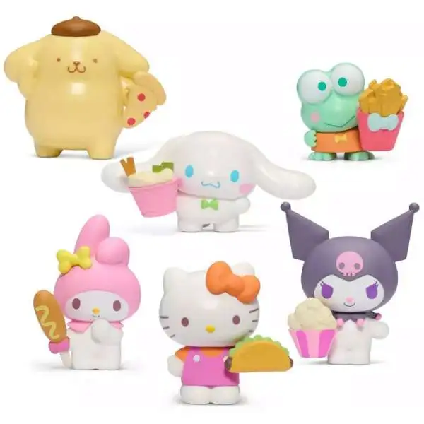 Sanrio Hello Kitty & Friends Series 1 Salty Snacks Hello Kitty, Pompomurin, My Melody, Keroppi, Kuromi & Cinnamoroll 3-Inch Figure 6-Pack