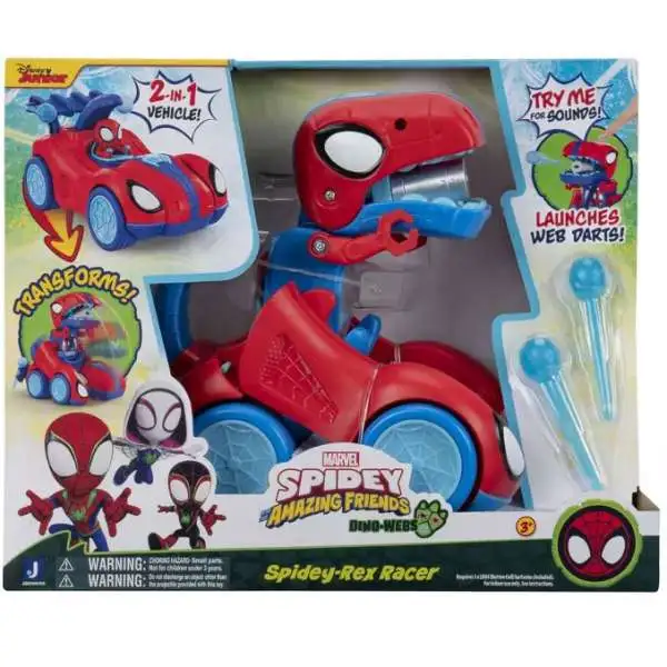 Marvel Spidey & His Amazing Friends Dino-Webs Spidey-Rex Racer 8-Inch Transforming Vehicle