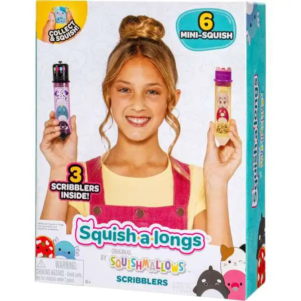 Squishmallows Squish-a-Longs Scribblers 1-Inch Mini Figure 6-Pack [3 Scribblers & 6 Mini Squish, Version 1]