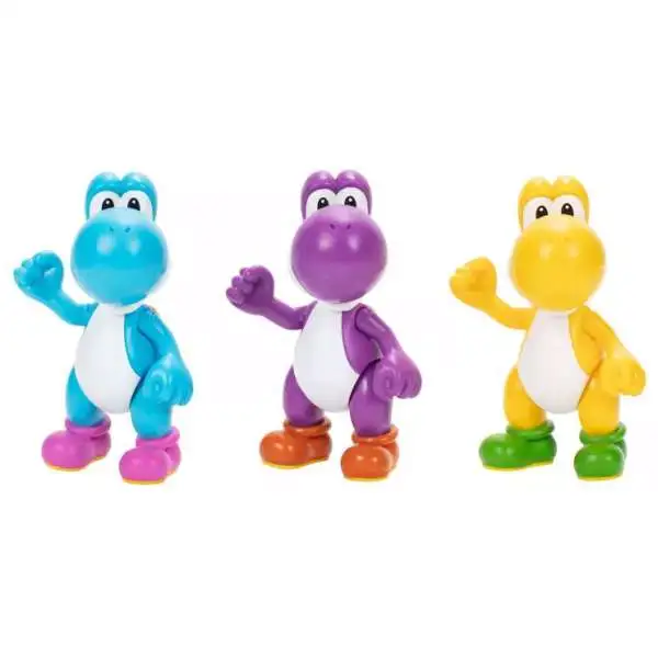 World of Nintendo Super Mario Yellow, Purple & Light-Blue Yoshi 4-Inch Figure 3-Pack