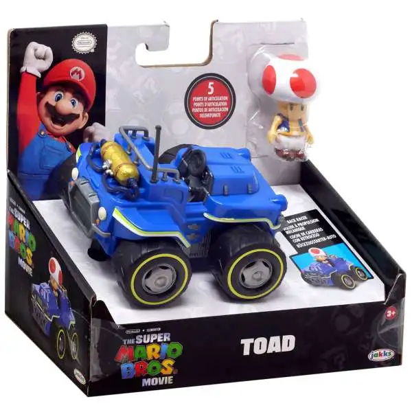 Super Mario Bros. The Movie Pull Back Racers Toad 3-Inch Figure & Vehicle