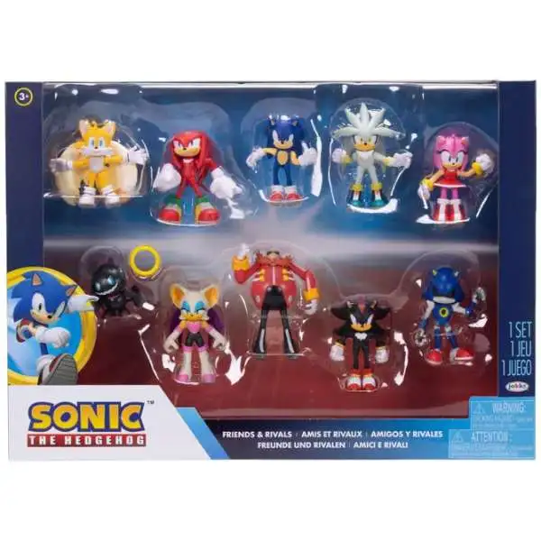 Sonic The Hedgehog Friends & Rivals Tails, Knuckles, Sonic, SIlver, Amy, Dark Chao, Rouge, Dr. Eggman, Shadow & Metal Sonic 2.5-Inch Mini Figure 10-Pack