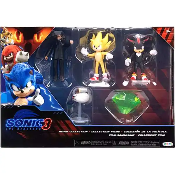 Sonic The Hedgehog 3 Movie Collection Agent Stone, Shadow, Master Emerald, Super Sonic & Burrito Drone 2.5-Inch Mini Figure 5-Pack
