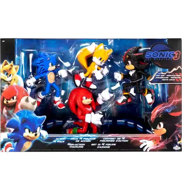 Sonic The Hedgehog 3 Light Up Sonic, Tails, Knuckles & Shadow Exclusive Action Figure 4-Pack