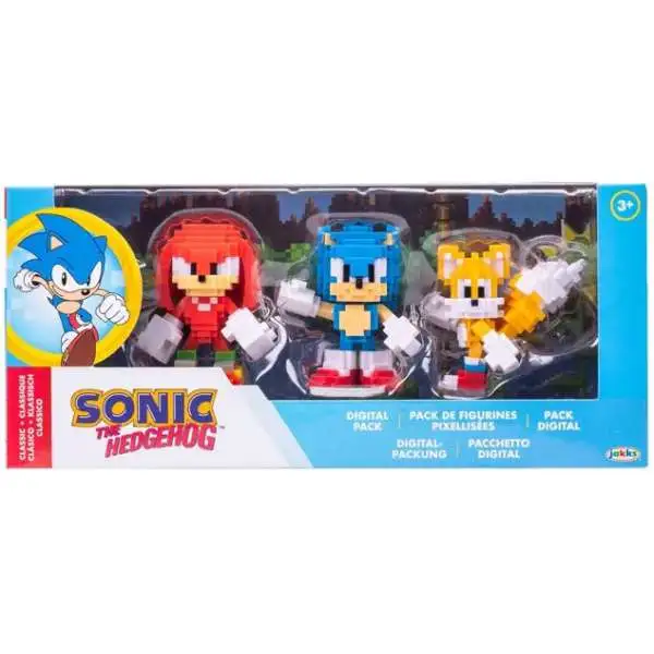Sonic The Hedgehog Digital Pack Knuckles, Sonic & Tails Exclusive Action Figure 3-Pack [8-Bit Style!]