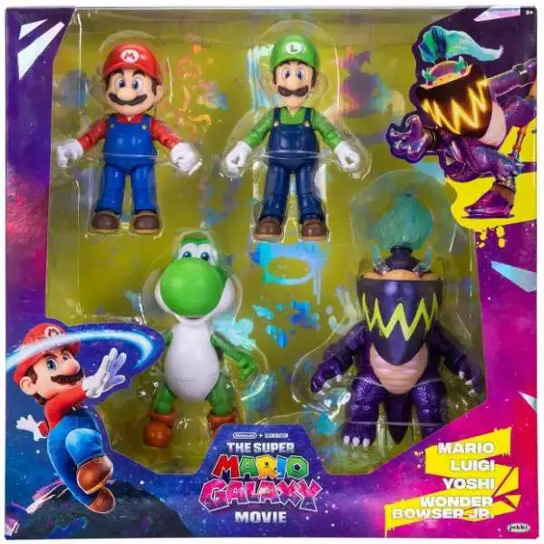 Super Mario Galaxy Movie Mario, Luigi, Yoshi & Wonder Bowser Jr. Exclusive Action Figure 4-Pack Set