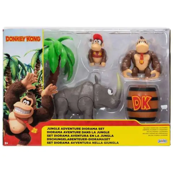 World of Nintendo Super Mario Jungle Adventure 2.5-Inch Diorama Set [Donkey Kong, Diddy Kong, Rambi & DK Barrel]