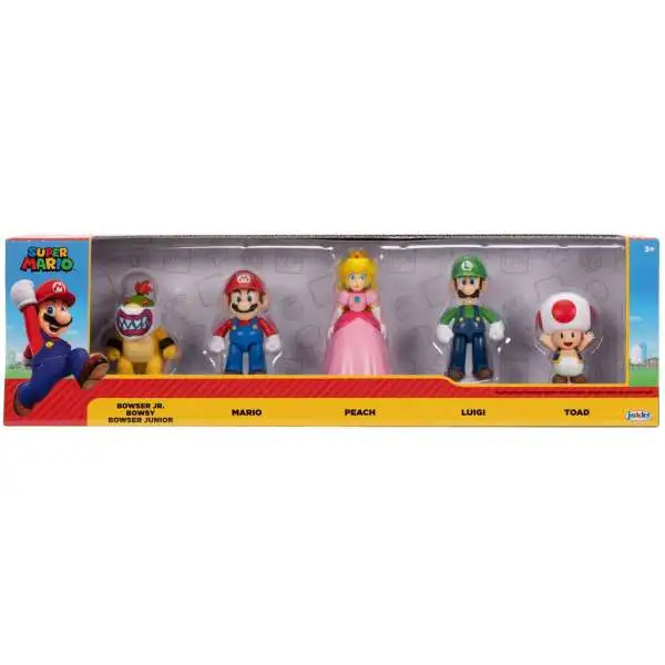 World of Nintendo Super Mario Bowser Jr, Mario, Peach, Luigi & Toad 2.5-Inch Mini Figure 5-Pack