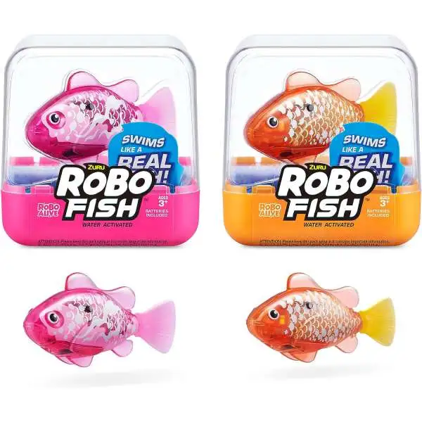Robo Alive Robo Fish Pink & Orange Set of 2 Robotic Pet Figures [Version 2]