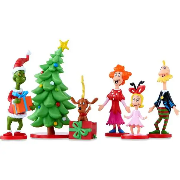 Dr. Seuss The Grinch Who Stole Christmas The Grinch, Cindy Lou, Betty Lou, Lou Lou, Max & Christmas Tree Collectible PVC Figure 6-Pack Boxed Set