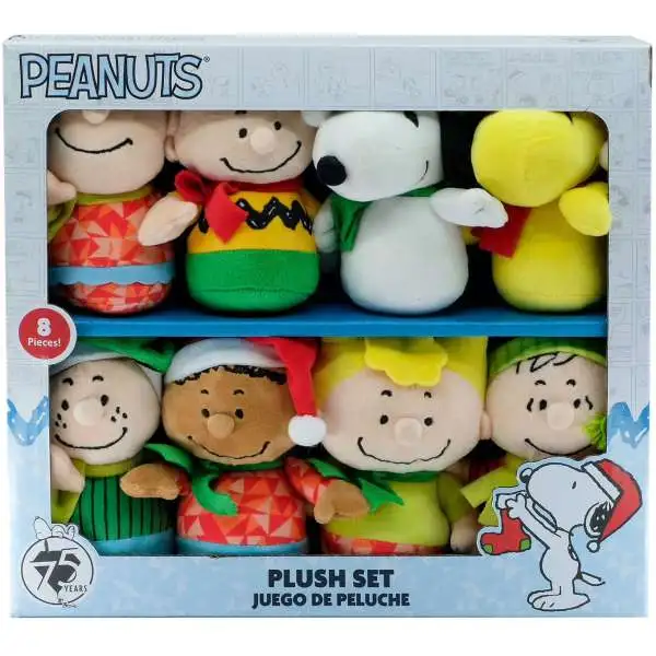 Peanuts 75th Anniversary Lucy, Charlie Brown, Snoopy, Woodstock, Peppermint Patty, Franklin, Sally & Sally 6-Inch Plush Pals 8-Pack Set