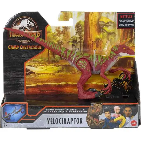 Jurassic World Camp Cretaceous Velociraptor Action Figure [Red with Green Stripes]