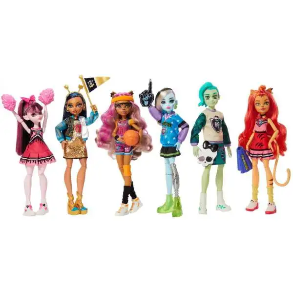Monster High Ghoul Spirit Toralei, Frankie Stein, Draculaura, Cleo De Nile, Clawdeen Wolf & Deuce Gorgon 10.5-Inch Doll 6-Pack