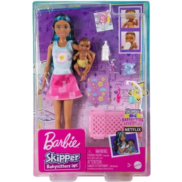 Skipper Babysitters Inc Barbie & Baby 10.5-Inch Doll & Playset [with Crib, Daisy Top]