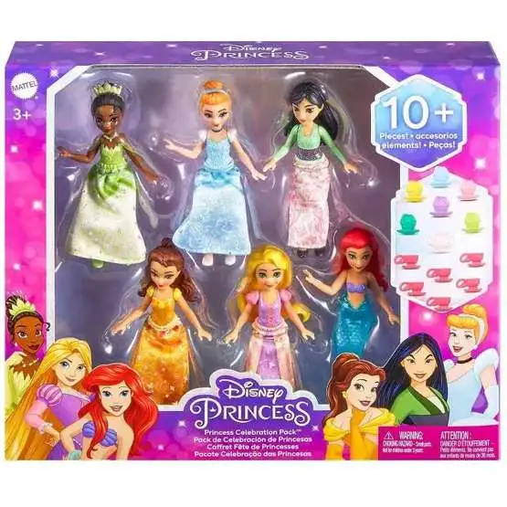 Disney Princess Princess Celebration Tiana, Cinderella, Mulan, Belle, Rapunzel & Ariel Figure 6-Pack