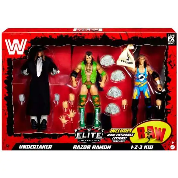 WWE Wrestling Elite Collection Monday Night RAW Undertaker, Razor Ramon & 1-2-3 Kid Exclusive Action Figure 3-Pack [30TH Anniversary]